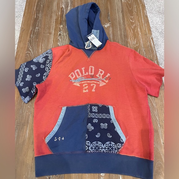 Polo Ralph Lauren Bandana Patchwork Short Sleeve Pullover Hoodie Mens NWT - Picture 4 of 4